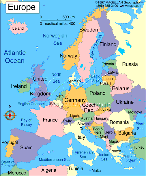 Map of Europe, Ukraine and Russia